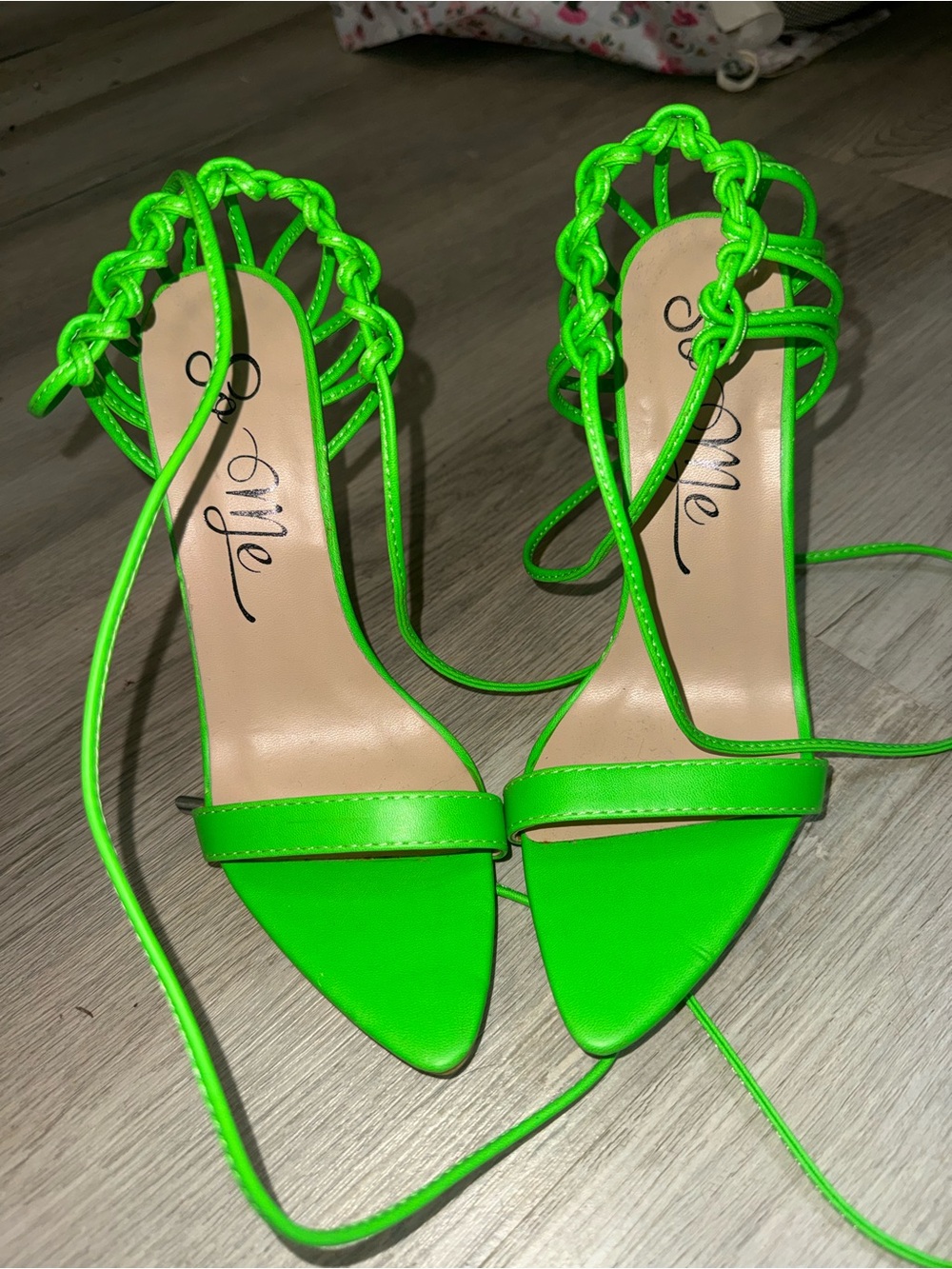 Women's Neon Green Lace-Up Heeled Sandals